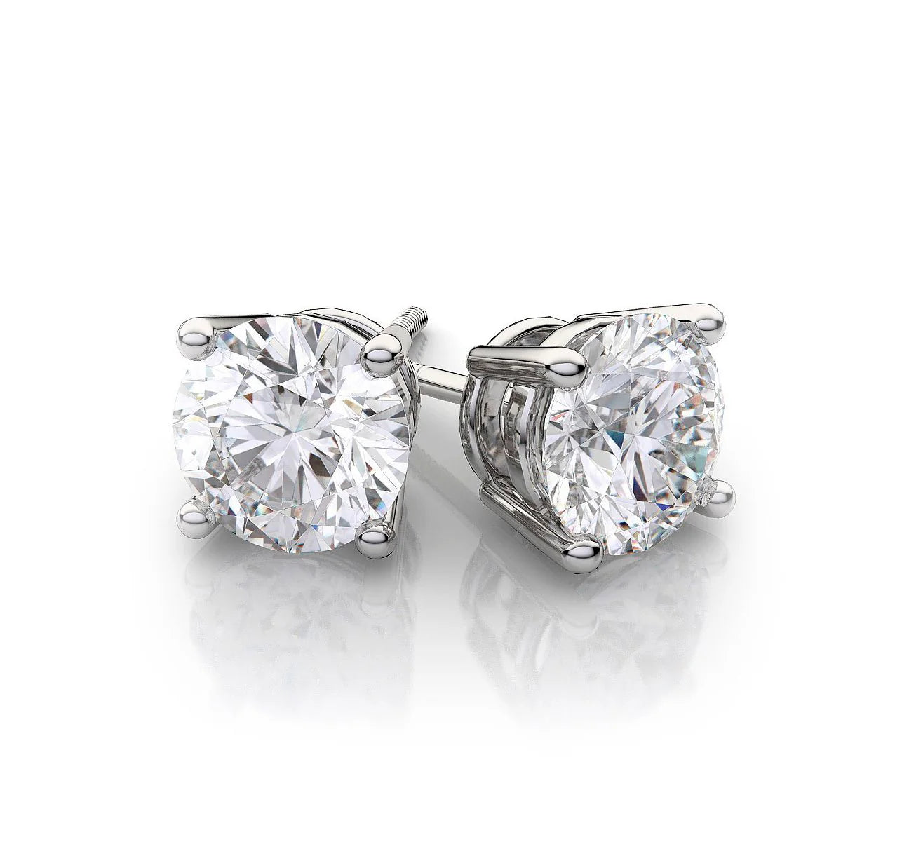 14K White Gold 2.00 ct. total weight Four Prong Round Diamond Stud Earring in 14K White Gold - STB8 14K White Gold 2.00 ct. total weight Four Prong Round Diamond Stud Earring in 14K White Gold - STB8