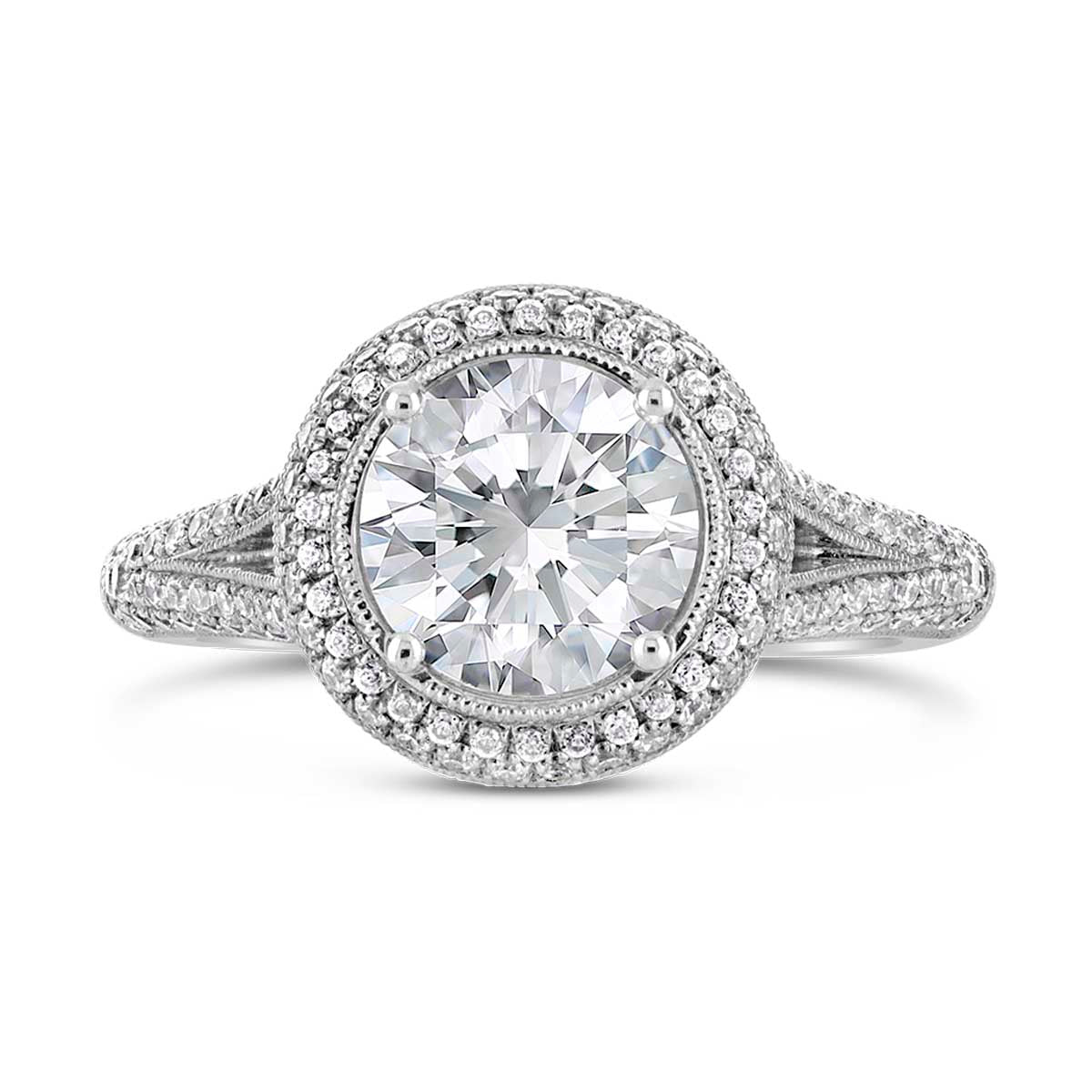 Round Brilliant Cut Diamond Halo Engagement Ring - ACB003 Round Brilliant Cut Diamond Halo Engagement Ring - ACB003