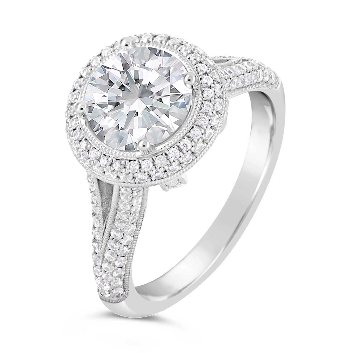 Round Brilliant Cut Diamond Halo Engagement Ring - ACB003 Round Brilliant Cut Diamond Halo Engagement Ring - ACB003