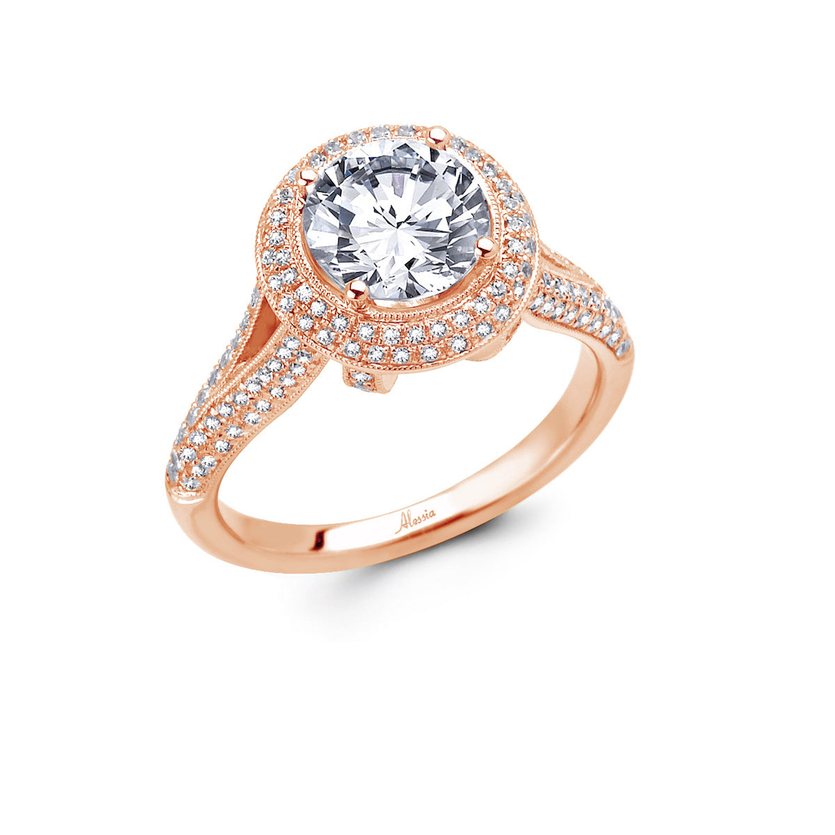 Round Brilliant Cut Diamond Halo Engagement Ring - ACB003 Round Brilliant Cut Diamond Halo Engagement Ring - ACB003