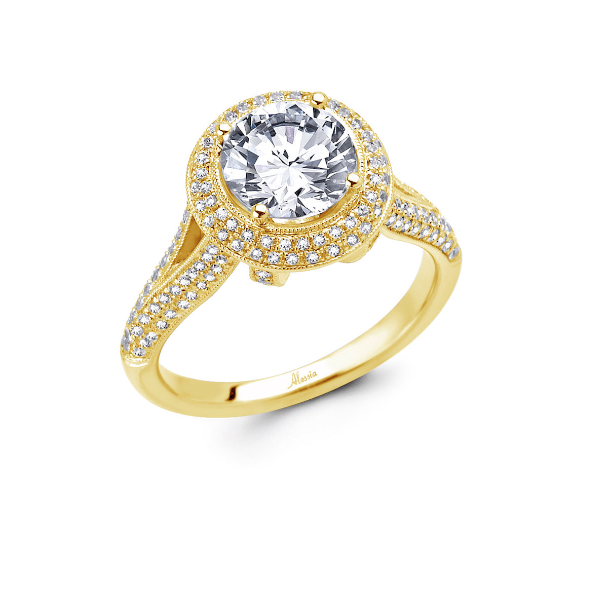 Round Brilliant Cut Diamond Halo Engagement Ring - ACB003 Round Brilliant Cut Diamond Halo Engagement Ring - ACB003
