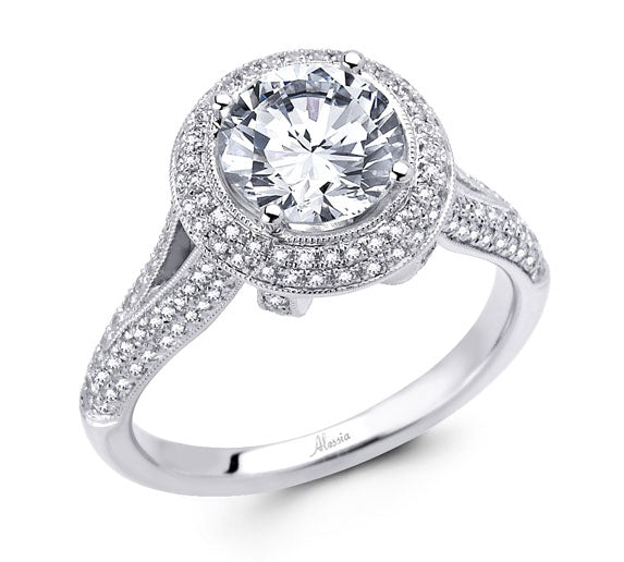 Round Brilliant Cut Diamond Halo Engagement Ring - ACB003 Round Brilliant Cut Diamond Halo Engagement Ring - ACB003