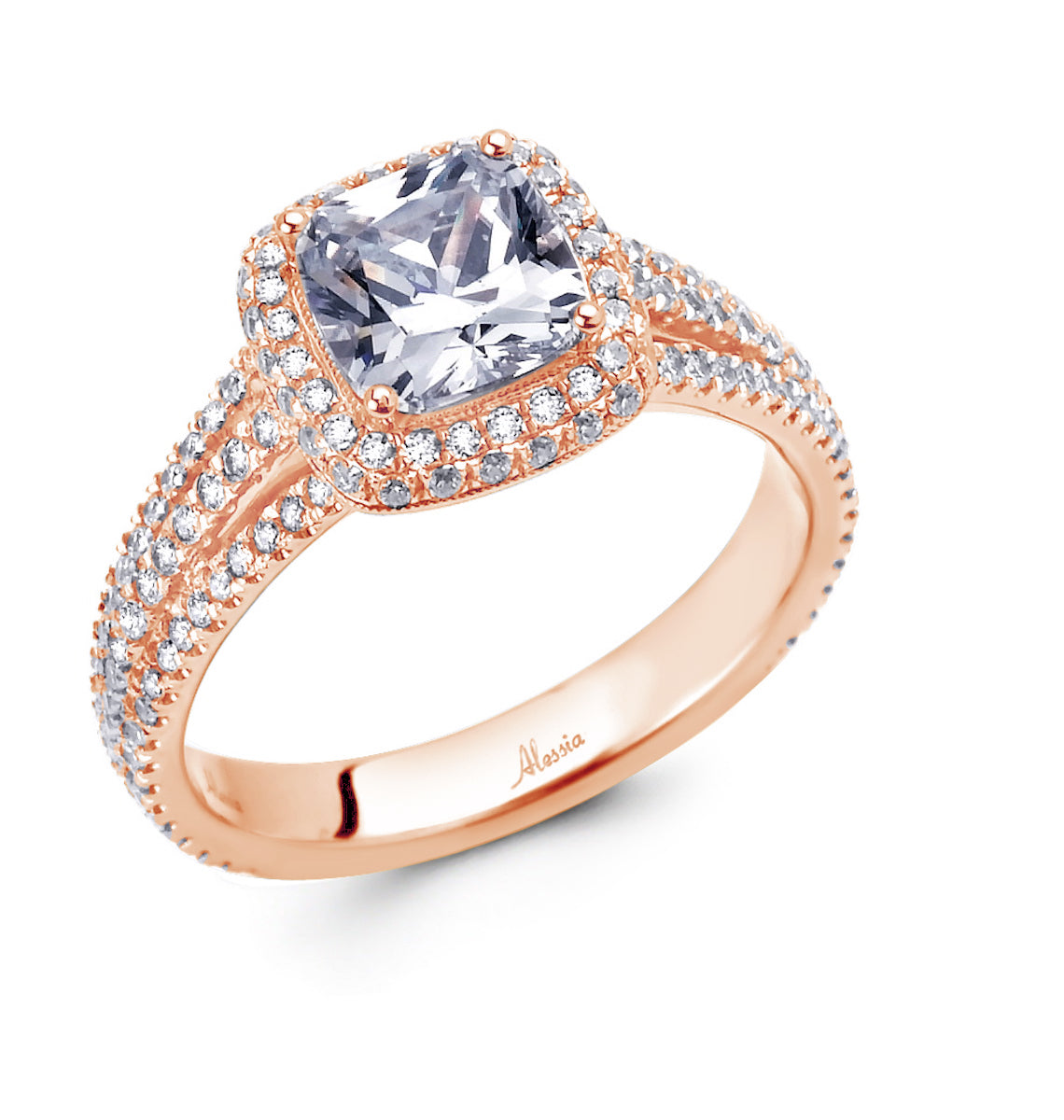 Cushion Cut Diamond Halo Engagement Ring - ACB009 Cushion Cut Diamond Halo Engagement Ring - ACB009
