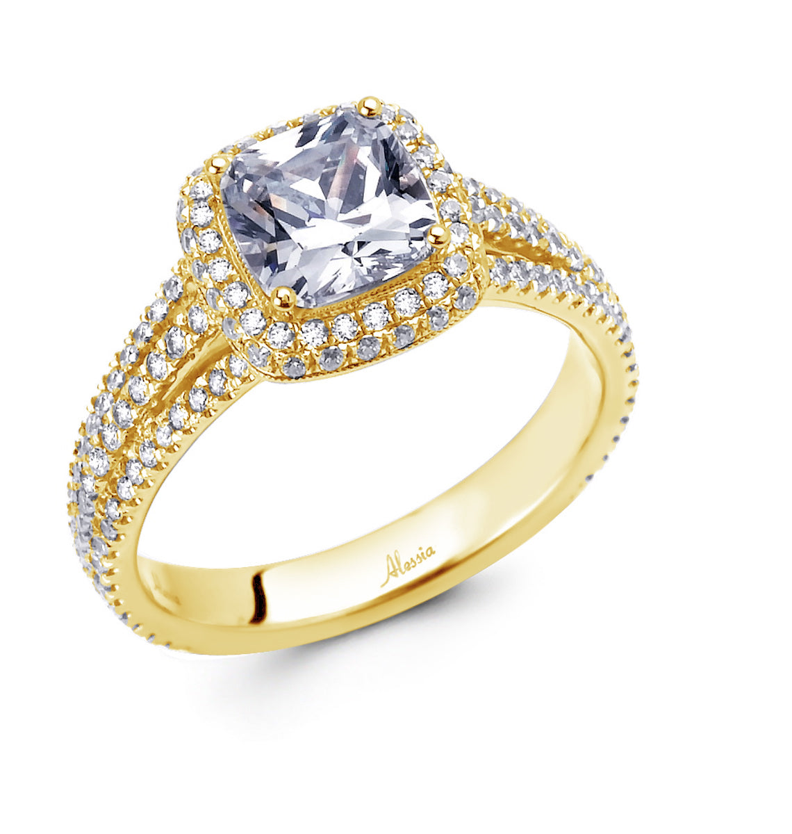 Cushion Cut Diamond Halo Engagement Ring - ACB009 Cushion Cut Diamond Halo Engagement Ring - ACB009