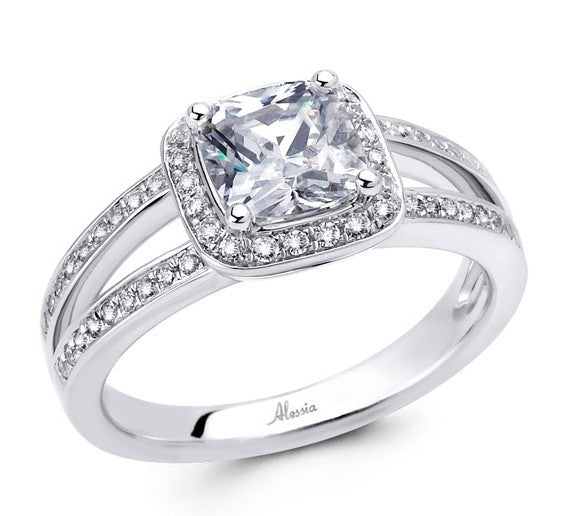 Cushion Cut Diamond Halo Engagement Ring - ACB011 Cushion Cut Diamond Halo Engagement Ring - ACB011