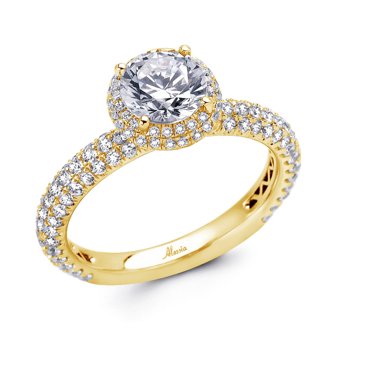 Round Brilliant Cut Diamond Halo Engagement Ring - ACB012 Round Brilliant Cut Diamond Halo Engagement Ring - ACB012