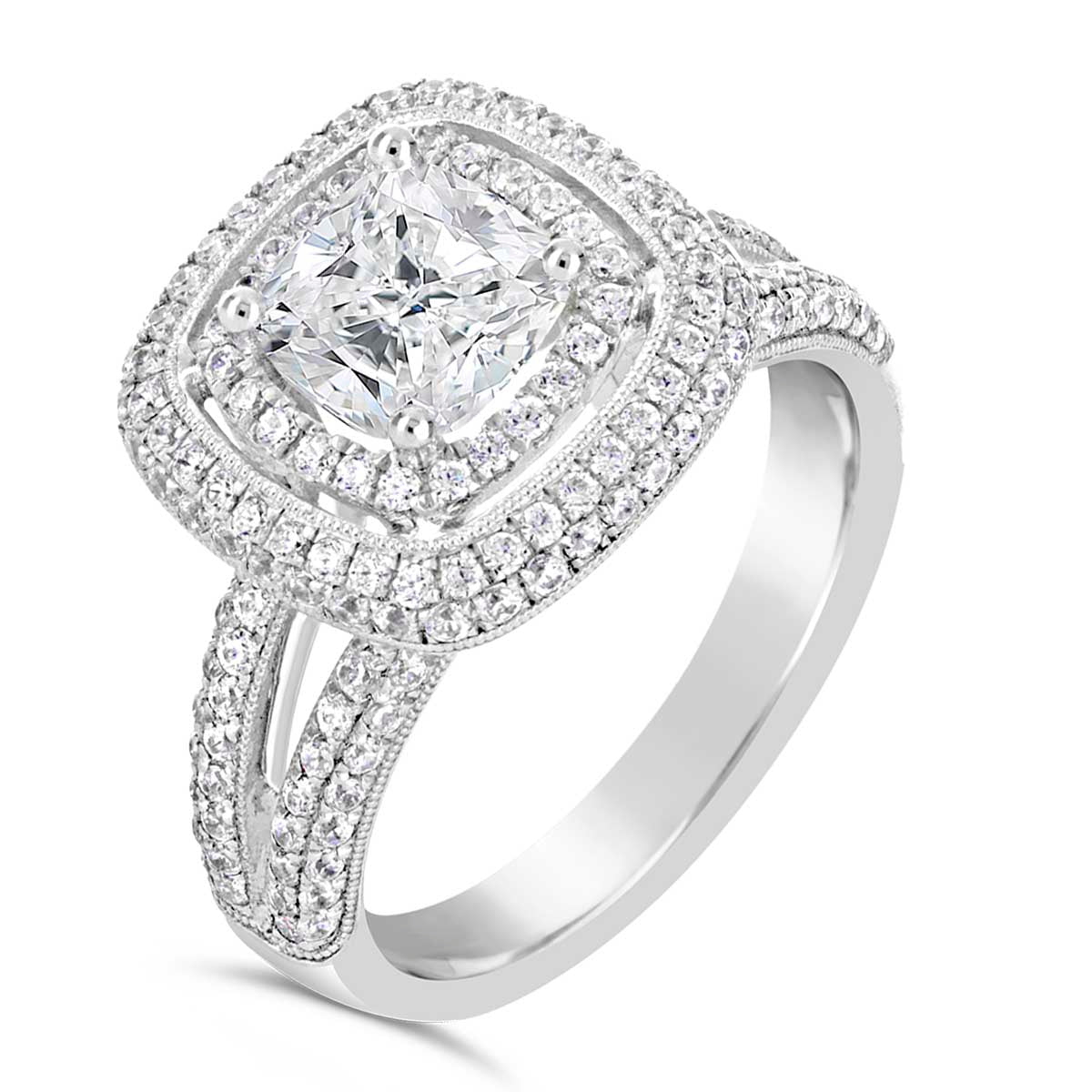 Cushion Cut Diamond Halo Engagement Ring - ACB017 Cushion Cut Diamond Halo Engagement Ring - ACB017
