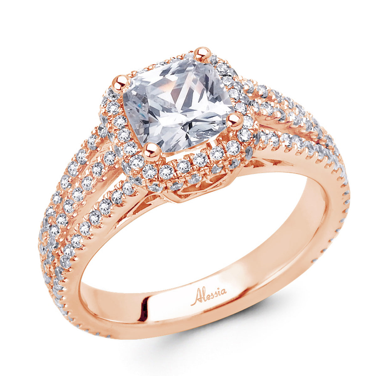 Cushion Cut Diamond Halo Engagement Ring - ACB018 Cushion Cut Diamond Halo Engagement Ring - ACB018