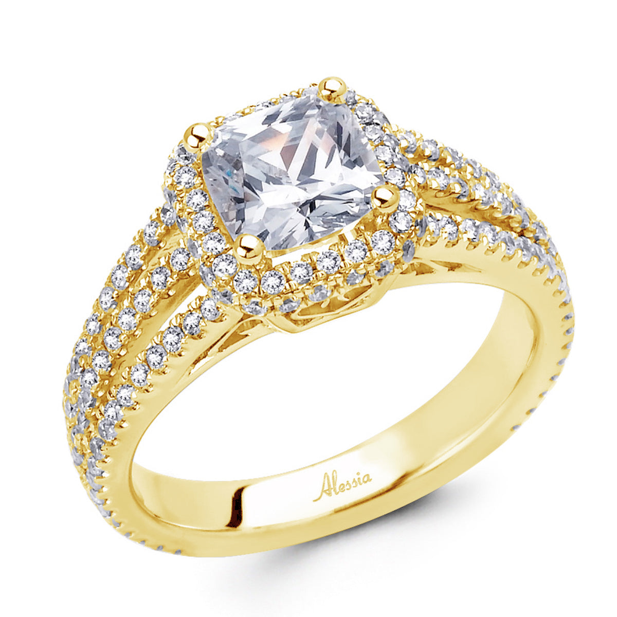 Cushion Cut Diamond Halo Engagement Ring - ACB018 Cushion Cut Diamond Halo Engagement Ring - ACB018