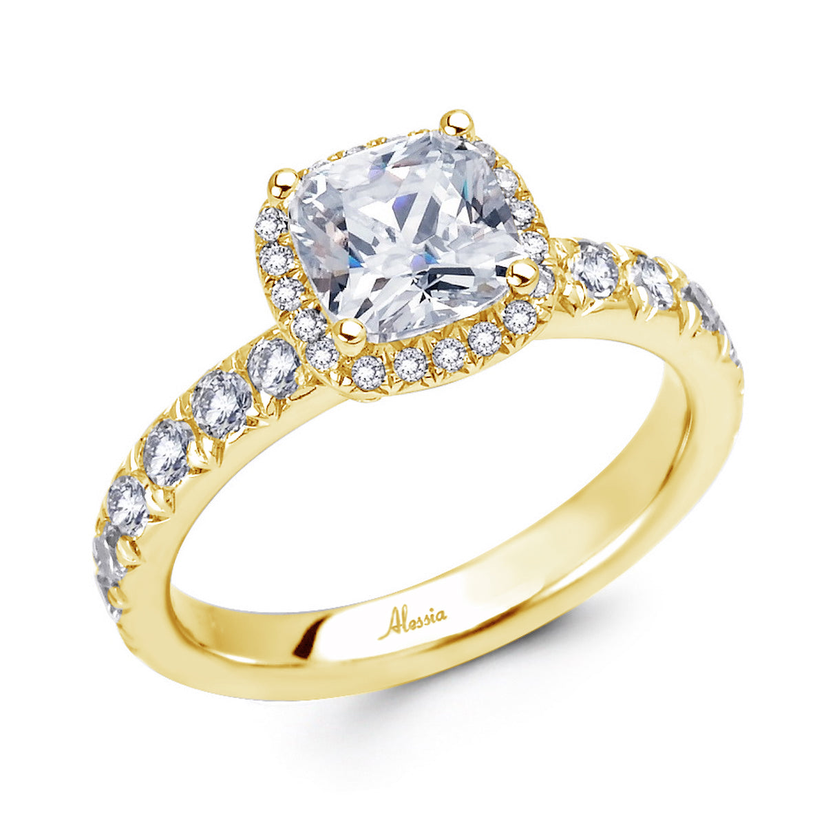 Cushion Cut Diamond Halo Engagement Ring - ACB021 Cushion Cut Diamond Halo Engagement Ring - ACB021
