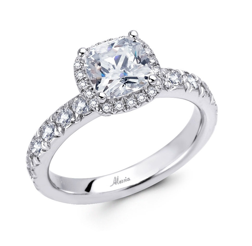 Cushion Cut Diamond Halo Engagement Ring - ACB021 Cushion Cut Diamond Halo Engagement Ring - ACB021
