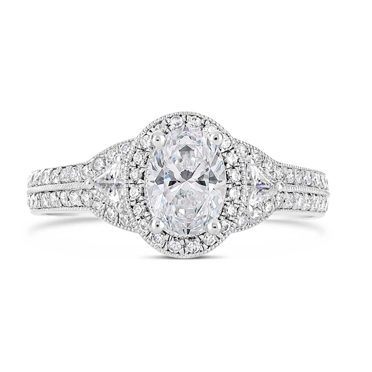 Oval Cut Diamond Halo Art Deco Engagement Ring - ACB022 Oval Cut Diamond Halo Art Deco Engagement Ring - ACB022