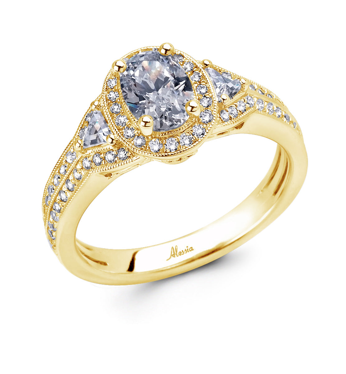 Oval Cut Diamond Halo Art Deco Engagement Ring - ACB022 Oval Cut Diamond Halo Art Deco Engagement Ring - ACB022