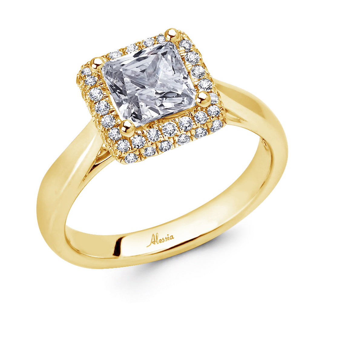 Princess Cut Diamond Halo Engagement Ring - ACB023 Princess Cut Diamond Halo Engagement Ring - ACB023