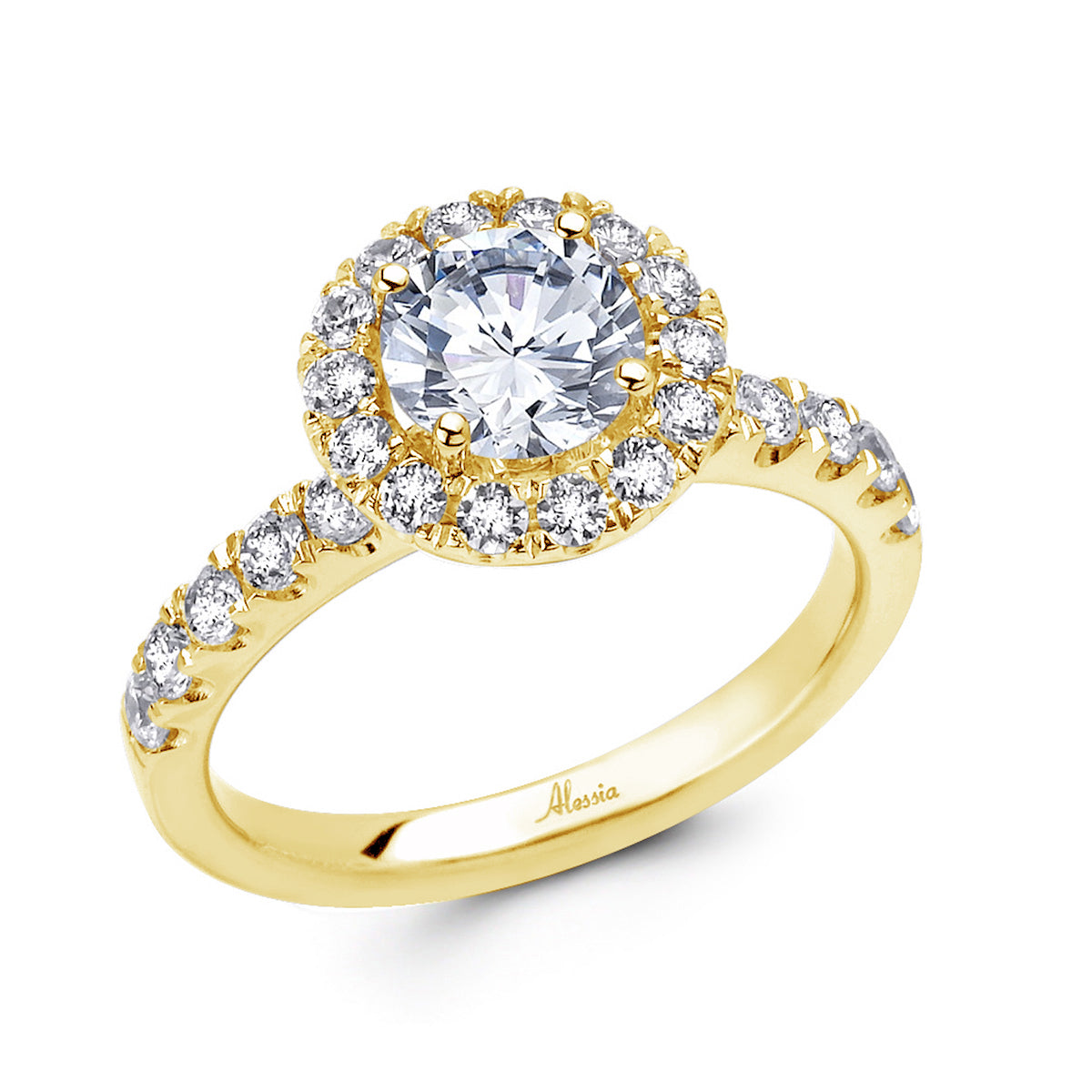 Round Brilliant Cut Diamond Halo Engagement Ring - ACB026 Round Brilliant Cut Diamond Halo Engagement Ring - ACB026