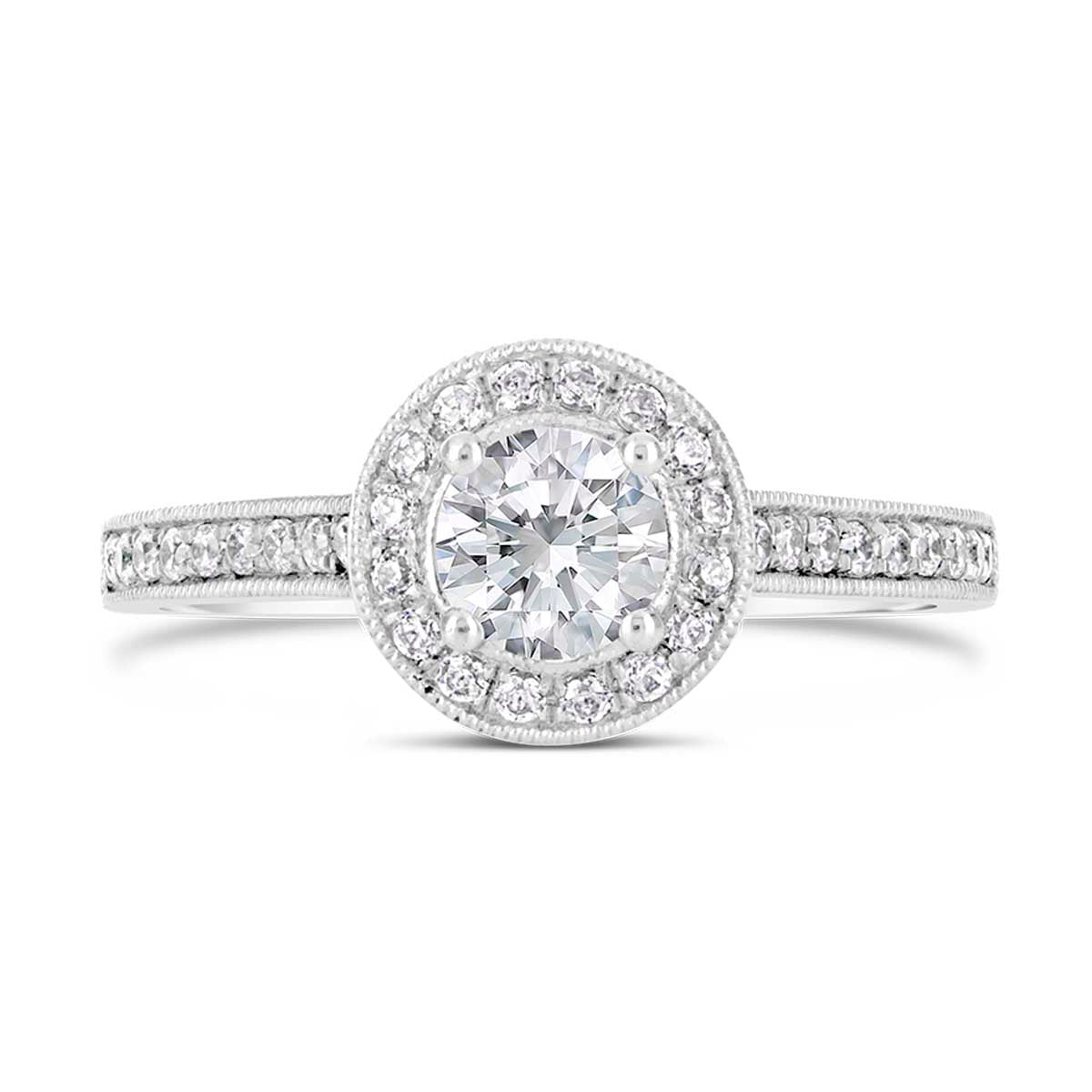 Round Brilliant Cut Diamond Halo Engagement Ring - ACB028 Round Brilliant Cut Diamond Halo Engagement Ring - ACB028