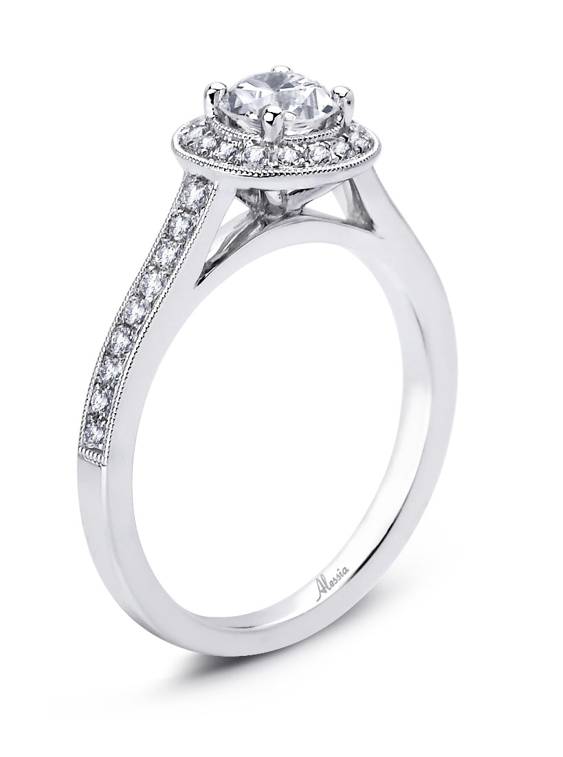 Round Brilliant Cut Diamond Halo Engagement Ring - ACB028 Round Brilliant Cut Diamond Halo Engagement Ring - ACB028