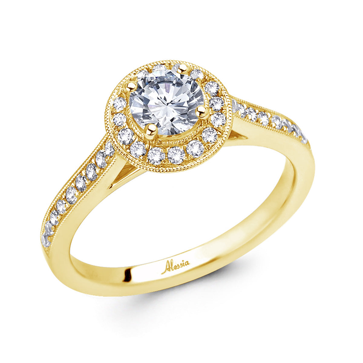 Round Brilliant Cut Diamond Halo Engagement Ring - ACB028 Round Brilliant Cut Diamond Halo Engagement Ring - ACB028