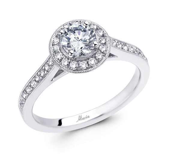 Round Brilliant Cut Diamond Halo Engagement Ring - ACB028 Round Brilliant Cut Diamond Halo Engagement Ring - ACB028