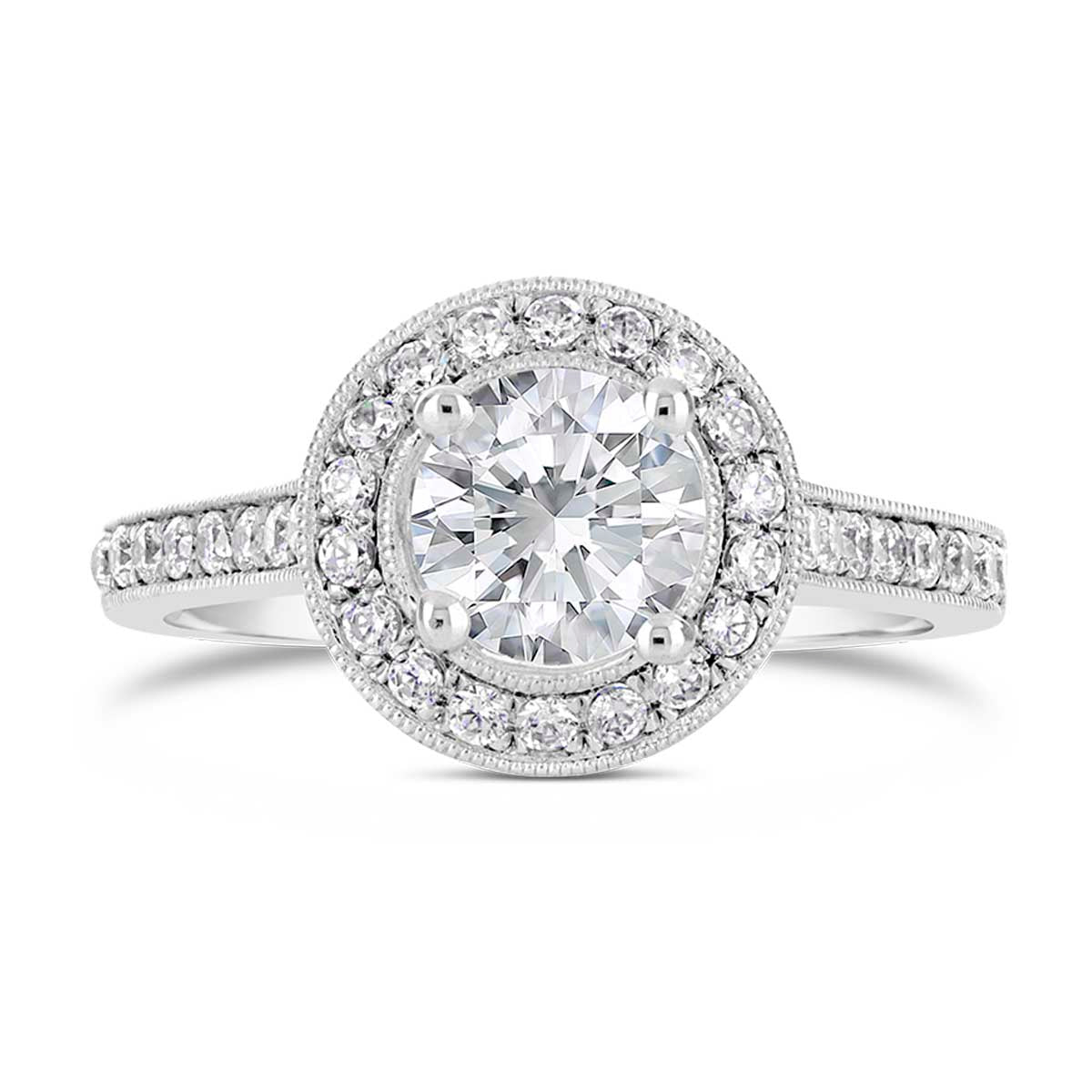 Round Brilliant Cut Diamond Halo Engagement Ring - ACB029 Round Brilliant Cut Diamond Halo Engagement Ring - ACB029