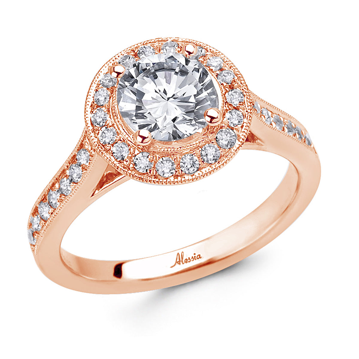 Round Brilliant Cut Diamond Halo Engagement Ring - ACB029 Round Brilliant Cut Diamond Halo Engagement Ring - ACB029