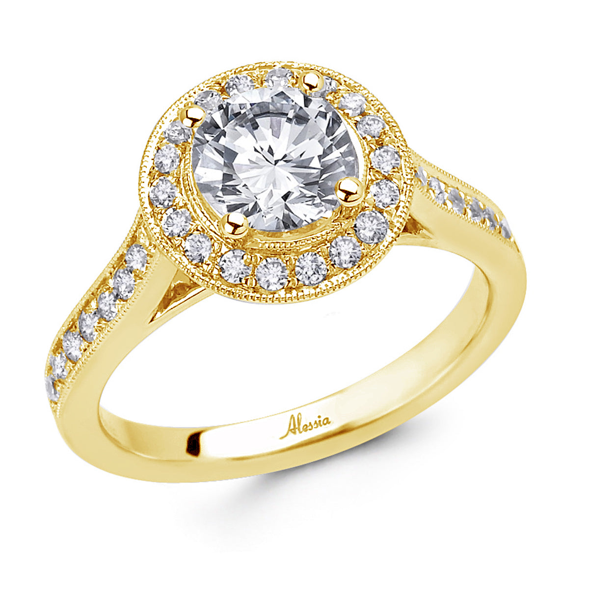 Round Brilliant Cut Diamond Halo Engagement Ring - ACB029 Round Brilliant Cut Diamond Halo Engagement Ring - ACB029