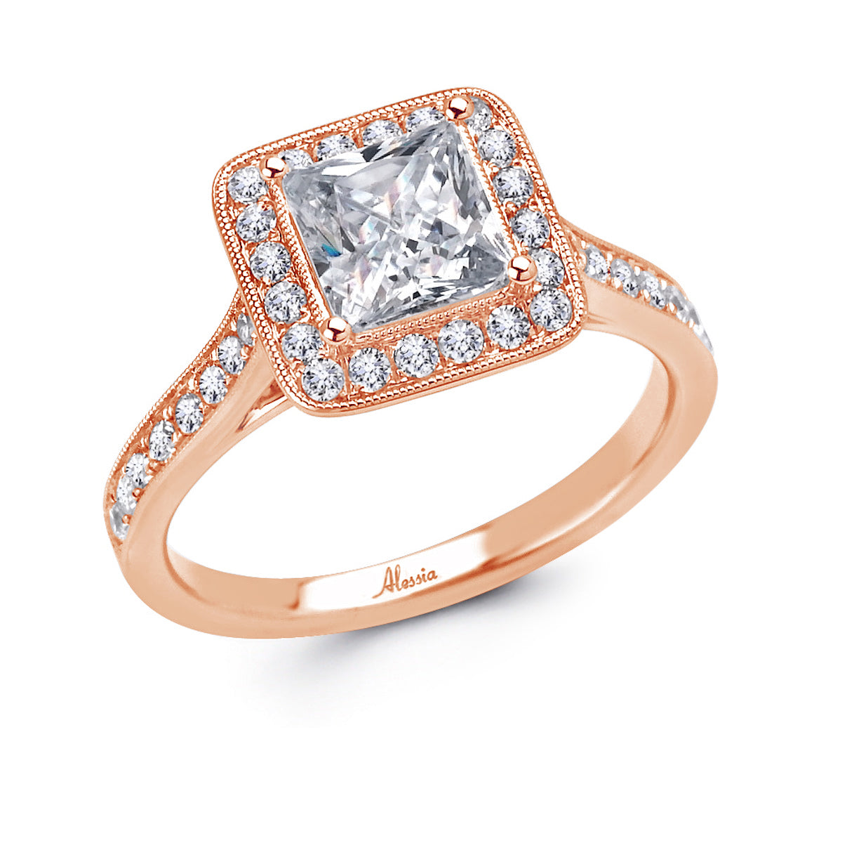 Princess Cut Diamond Halo Engagement Ring - ACB030 Princess Cut Diamond Halo Engagement Ring - ACB030