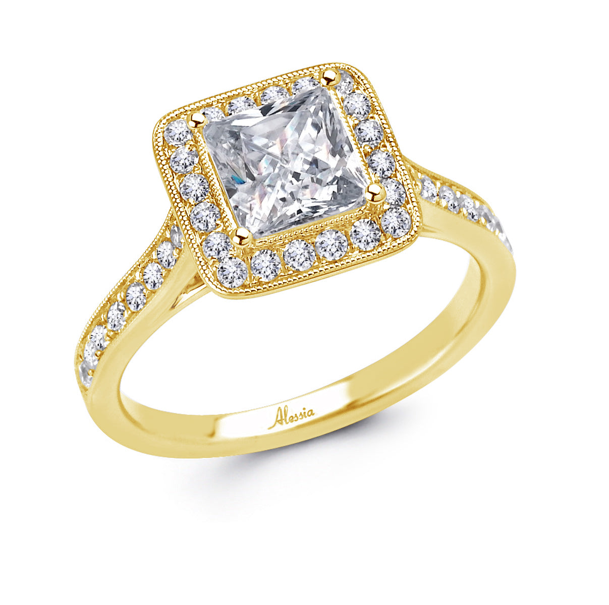 Princess Cut Diamond Halo Engagement Ring - ACB030 Princess Cut Diamond Halo Engagement Ring - ACB030