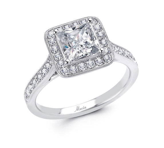 Princess Cut Diamond Halo Engagement Ring - ACB030 Princess Cut Diamond Halo Engagement Ring - ACB030