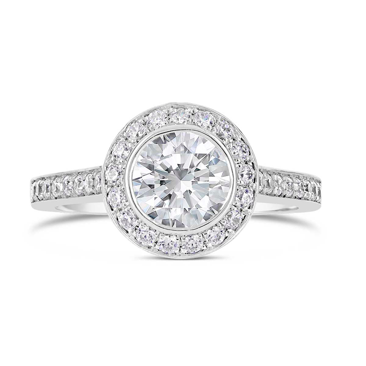 Round Brilliant Cut Diamond Halo Engagement Ring - ACB031 Round Brilliant Cut Diamond Halo Engagement Ring - ACB031