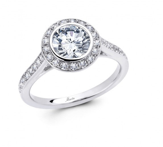 Round Brilliant Cut Diamond Halo Engagement Ring - ACB031 Round Brilliant Cut Diamond Halo Engagement Ring - ACB031