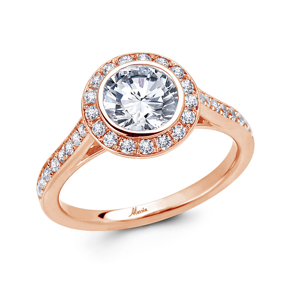 Round Brilliant Cut Diamond Halo Engagement Ring - ACB031 Round Brilliant Cut Diamond Halo Engagement Ring - ACB031