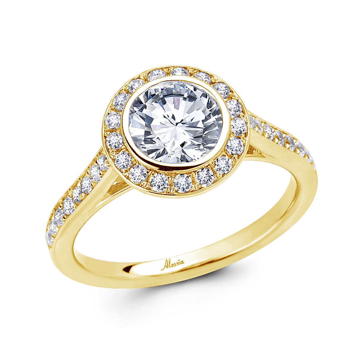 Round Brilliant Cut Diamond Halo Engagement Ring - ACB031 Round Brilliant Cut Diamond Halo Engagement Ring - ACB031