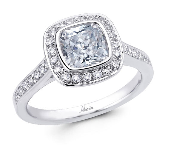 Cushion Cut Diamond Halo Engagement Ring - ACB032 Cushion Cut Diamond Halo Engagement Ring - ACB032