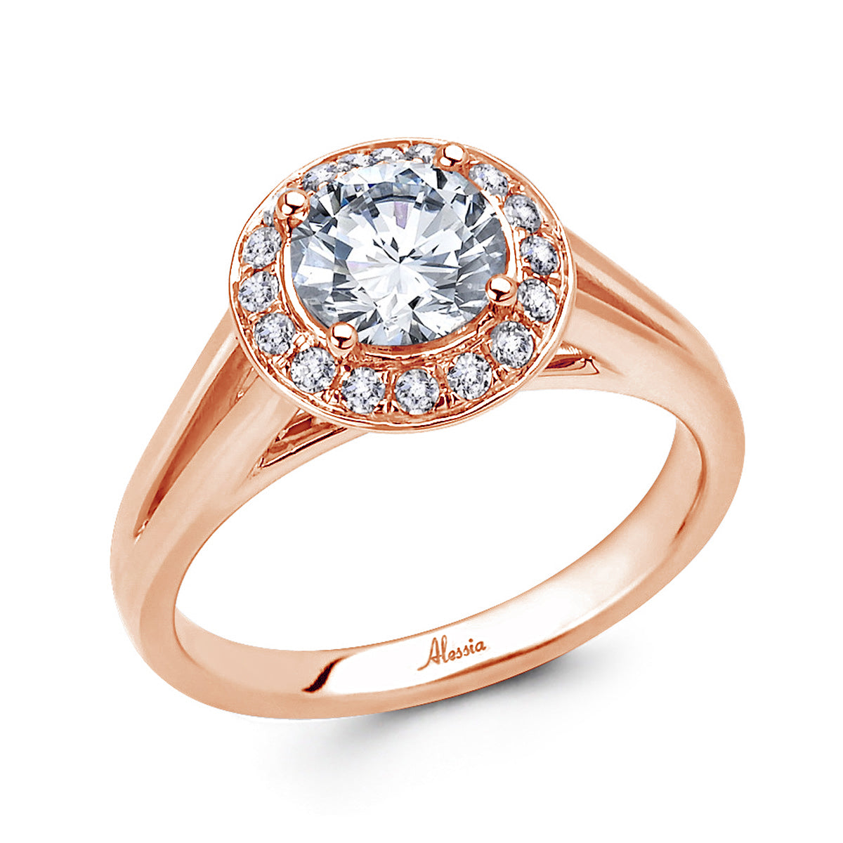 Round Brilliant Cut Diamond Halo Engagement Ring - ACB037 Round Brilliant Cut Diamond Halo Engagement Ring - ACB037