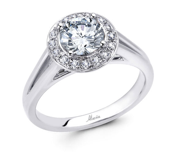 Round Brilliant Cut Diamond Halo Engagement Ring - ACB037 Round Brilliant Cut Diamond Halo Engagement Ring - ACB037