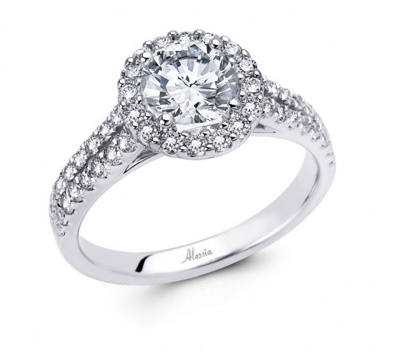 Round Brilliant Cut Diamond Halo Engagement Ring - ACB039 Round Brilliant Cut Diamond Halo Engagement Ring - ACB039