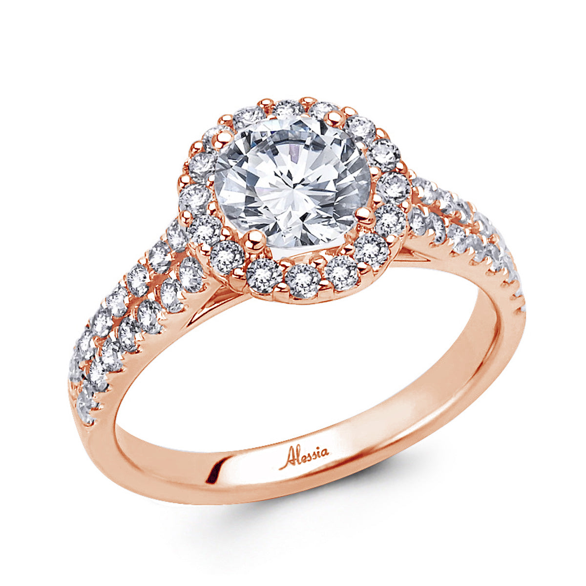 Round Brilliant Cut Diamond Halo Engagement Ring - ACB039 Round Brilliant Cut Diamond Halo Engagement Ring - ACB039