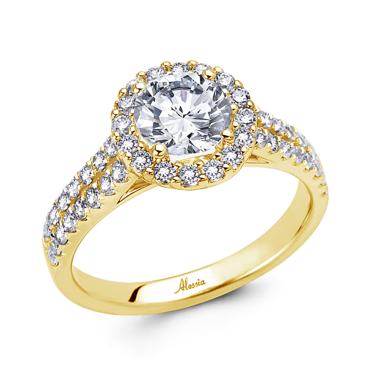 Round Brilliant Cut Diamond Halo Engagement Ring - ACB039 Round Brilliant Cut Diamond Halo Engagement Ring - ACB039