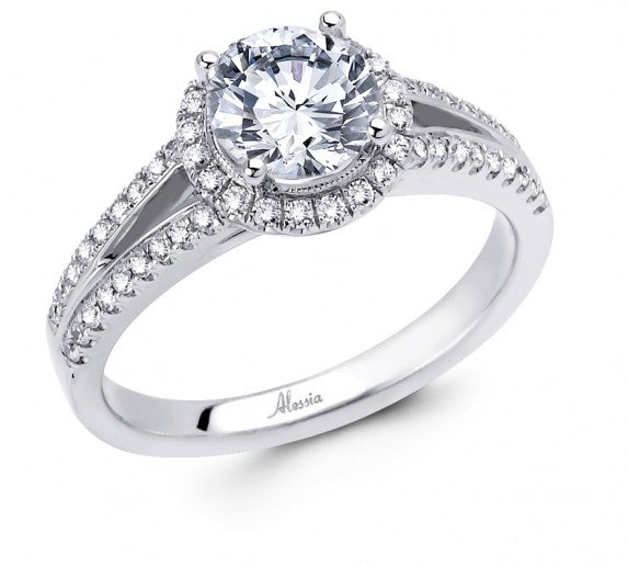 Round Brilliant Cut Diamond Halo Engagement Ring - ACB040 Round Brilliant Cut Diamond Halo Engagement Ring - ACB040