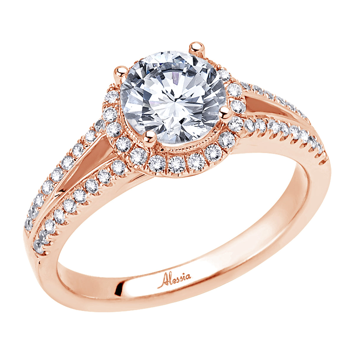 Round Brilliant Cut Diamond Halo Engagement Ring - ACB040 Round Brilliant Cut Diamond Halo Engagement Ring - ACB040