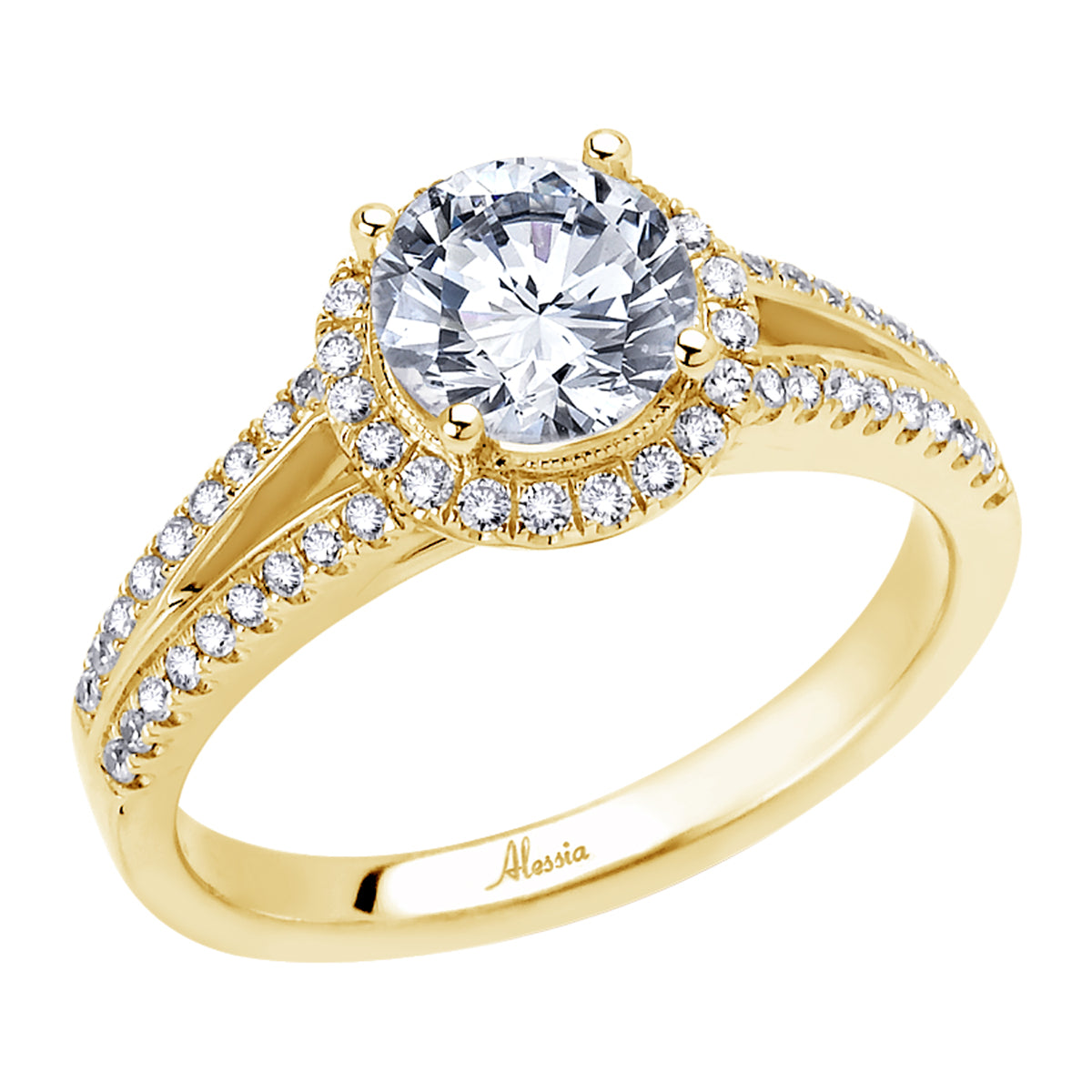 Round Brilliant Cut Diamond Halo Engagement Ring - ACB040 Round Brilliant Cut Diamond Halo Engagement Ring - ACB040