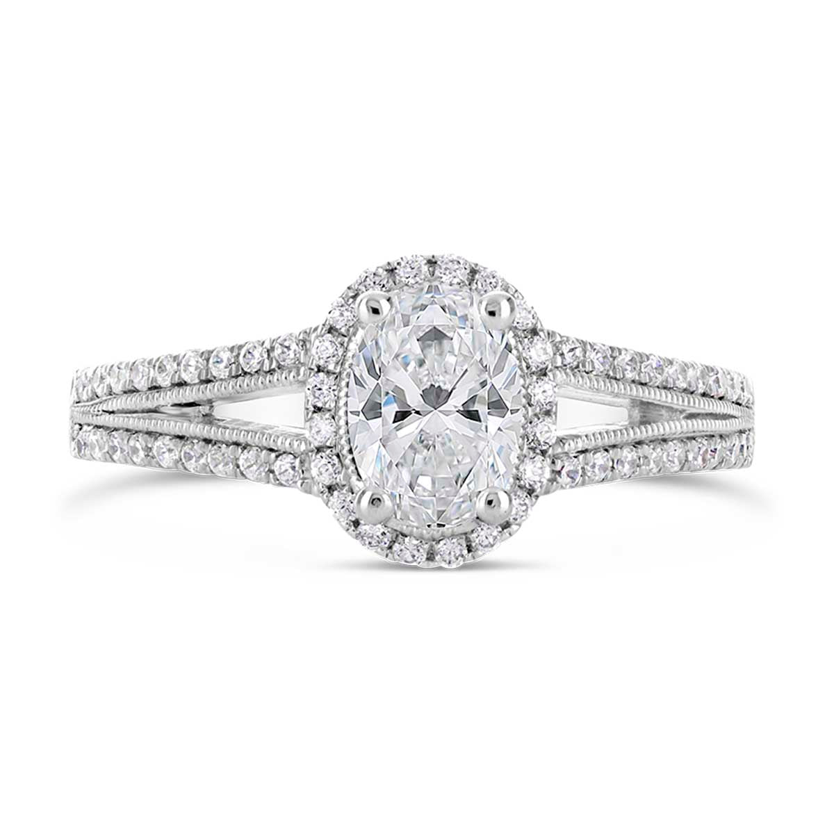 Oval Shape Diamond Halo Engagement Ring with Split Band - ACB041 Oval Shape Diamond Halo Engagement Ring with Split Band - ACB041