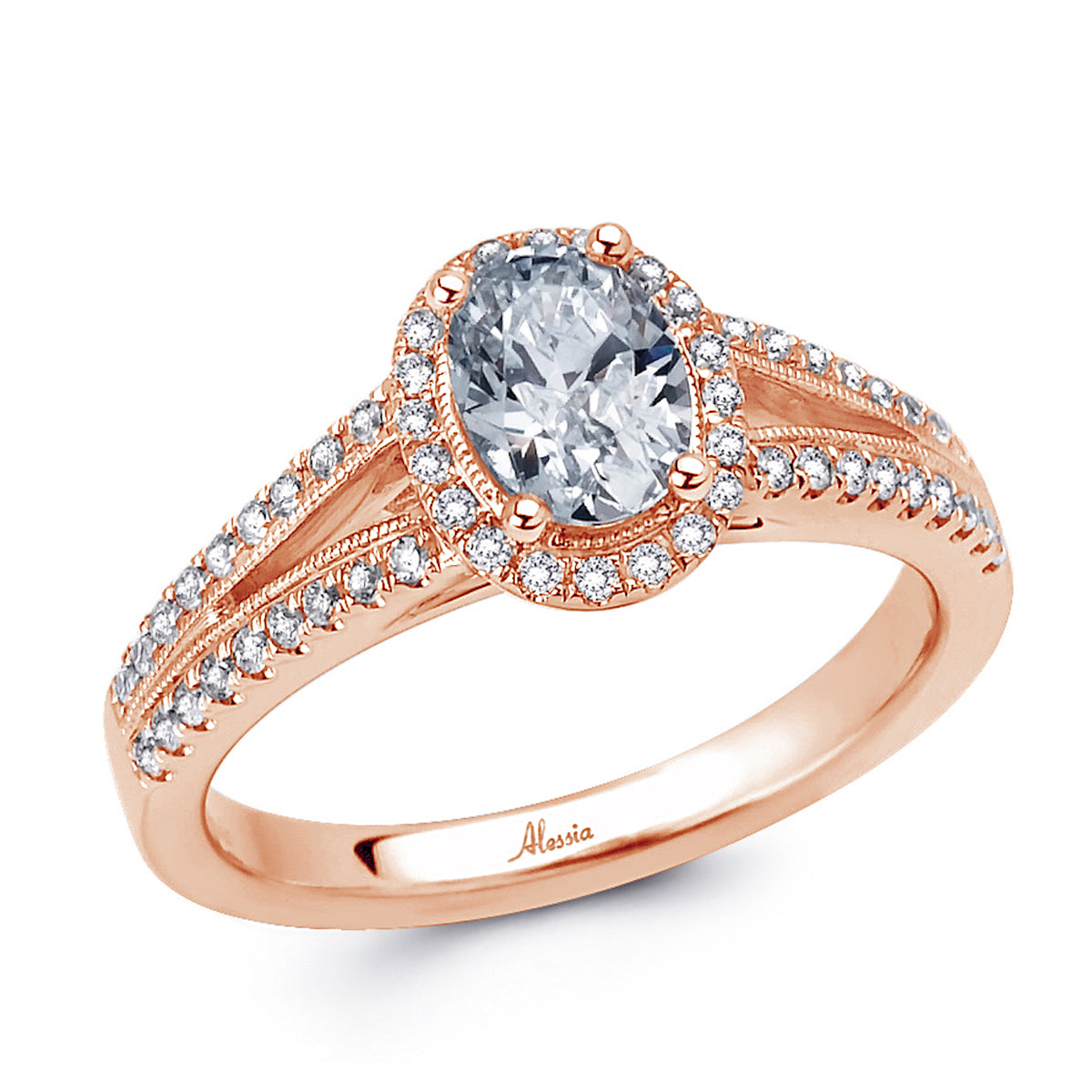 Oval Shape Diamond Halo Engagement Ring with Split Band - ACB041 Oval Shape Diamond Halo Engagement Ring with Split Band - ACB041