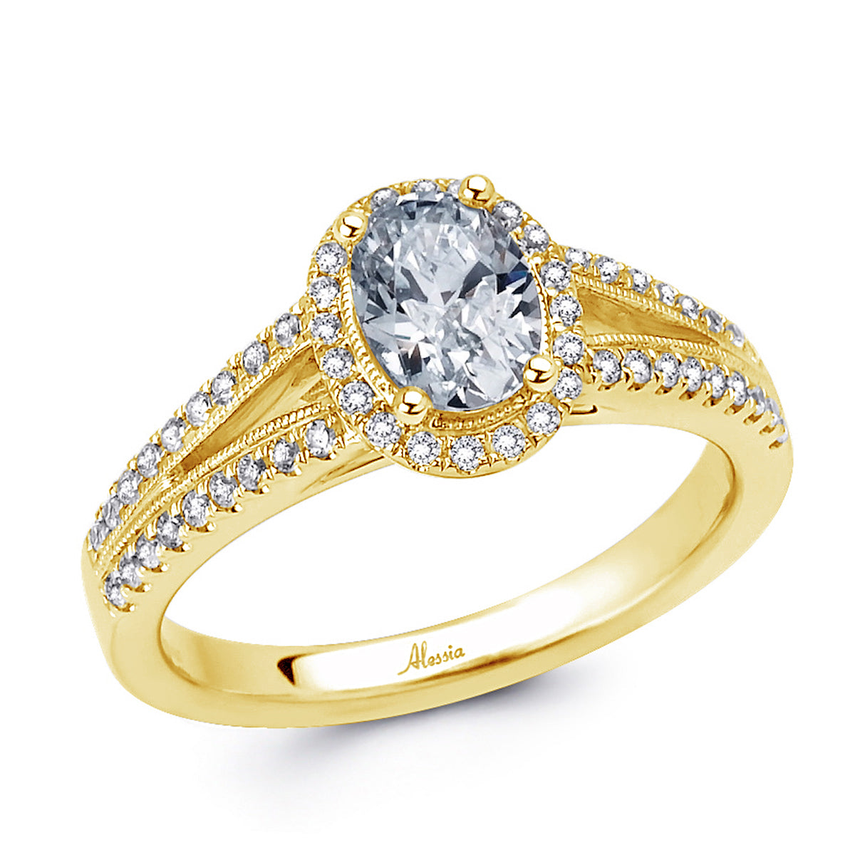 Oval Shape Diamond Halo Engagement Ring with Split Band - ACB041 Oval Shape Diamond Halo Engagement Ring with Split Band - ACB041
