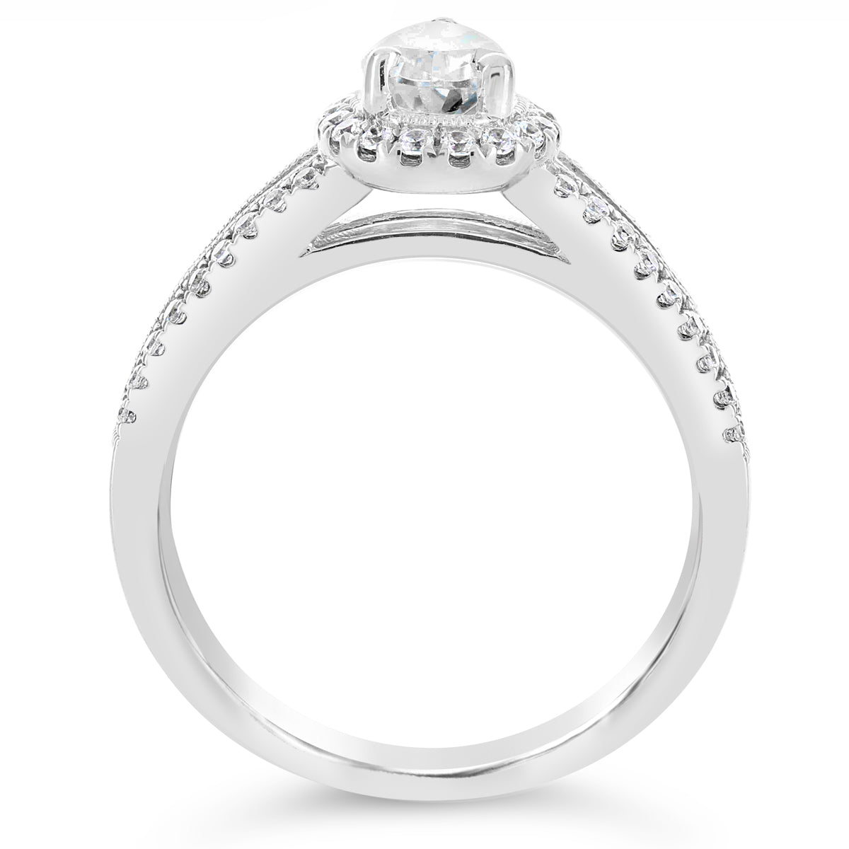 Pear Shape Diamond Halo Split Band Engagement Ring - ACB042 Pear Shape Diamond Halo Split Band Engagement Ring - ACB042
