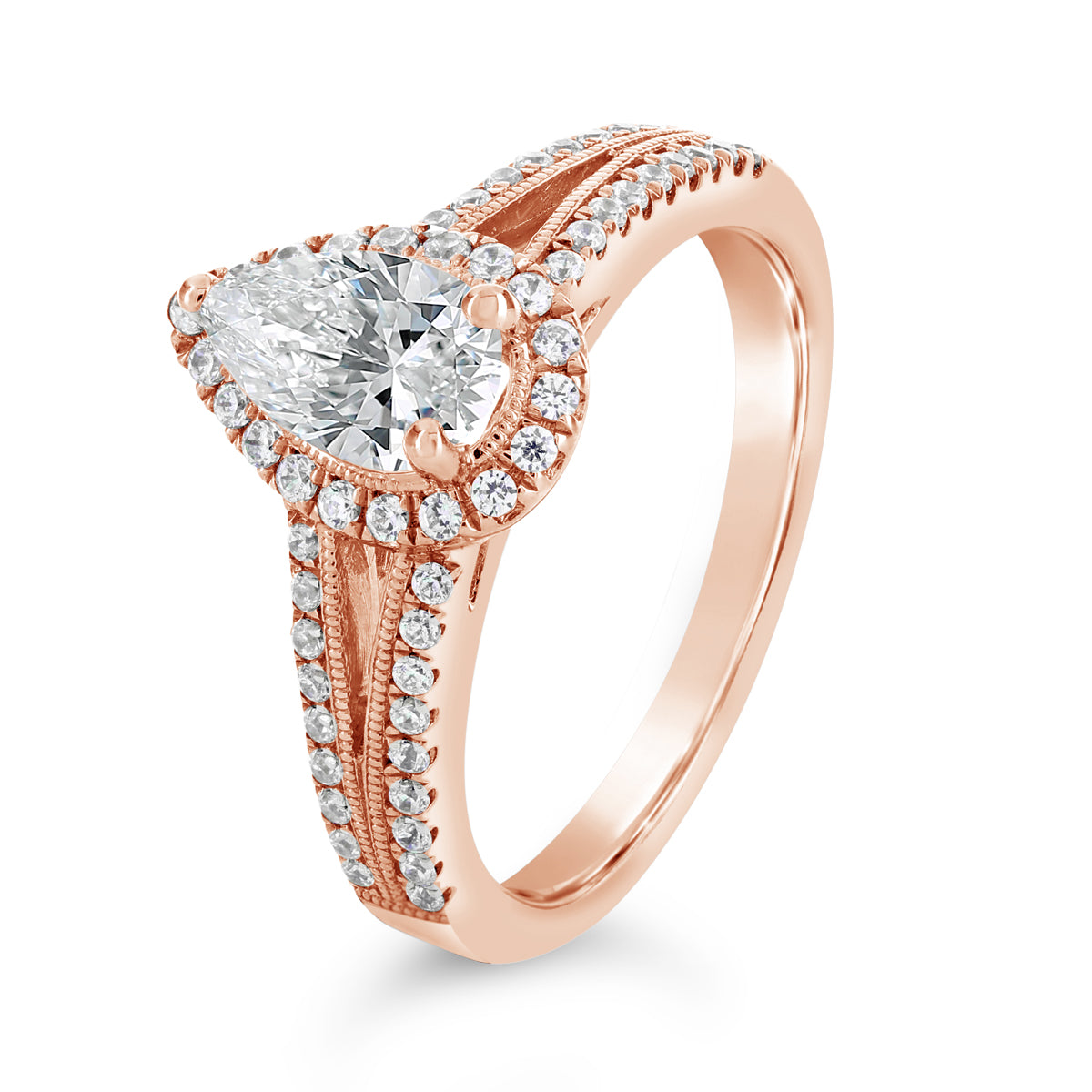 Pear Shape Diamond Halo Split Band Engagement Ring - ACB042 Pear Shape Diamond Halo Split Band Engagement Ring - ACB042