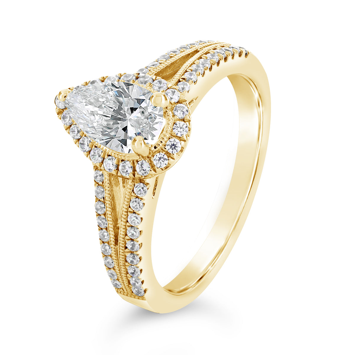 Pear Shape Diamond Halo Split Band Engagement Ring - ACB042 Pear Shape Diamond Halo Split Band Engagement Ring - ACB042
