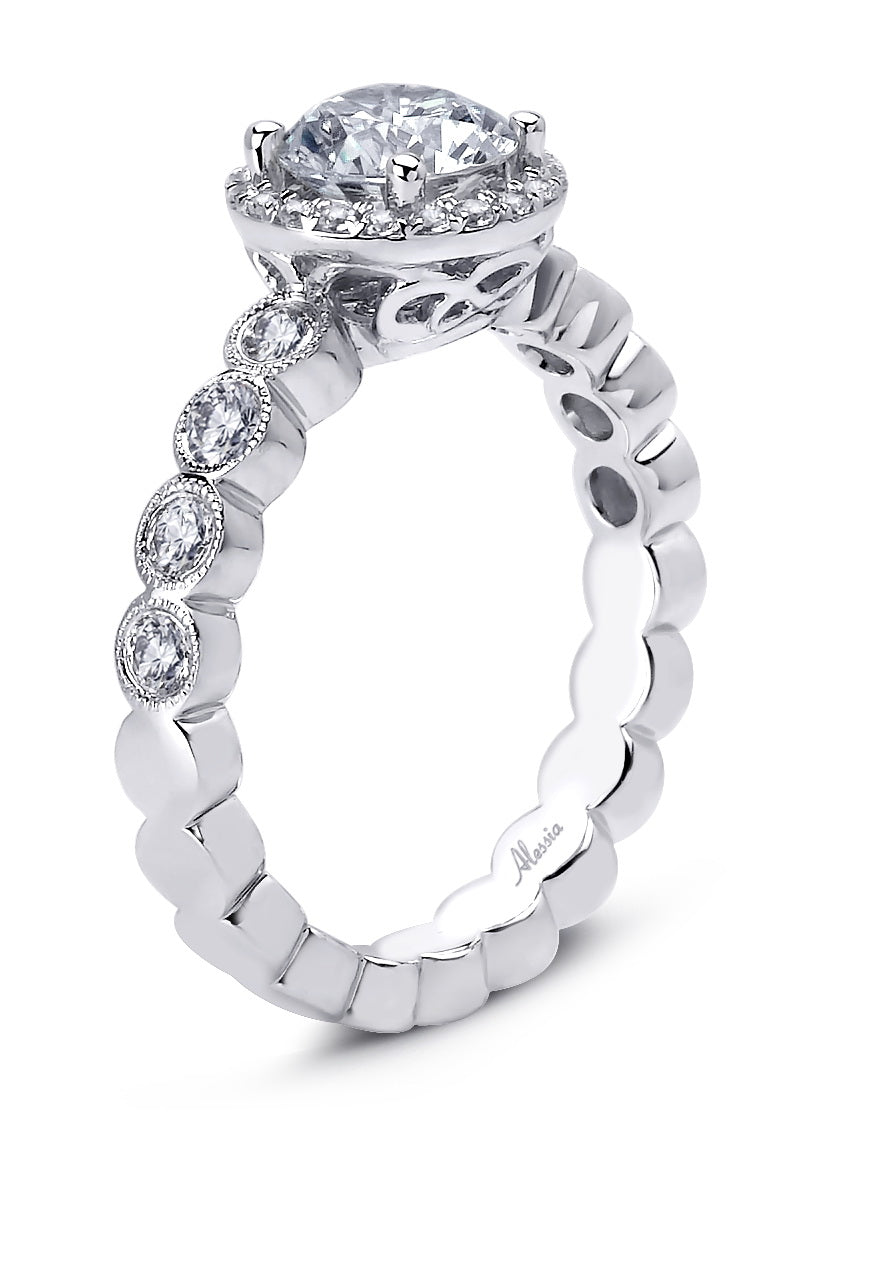 Round Brilliant Cut Diamond Halo Engagement Ring - ACB043 Round Brilliant Cut Diamond Halo Engagement Ring - ACB043