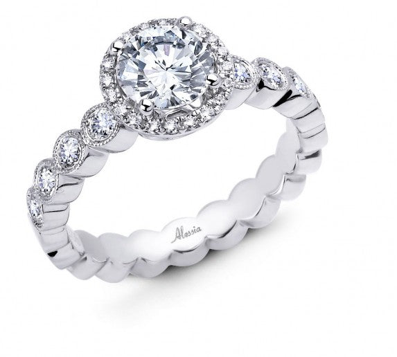Round Brilliant Cut Diamond Halo Engagement Ring - ACB043 Round Brilliant Cut Diamond Halo Engagement Ring - ACB043